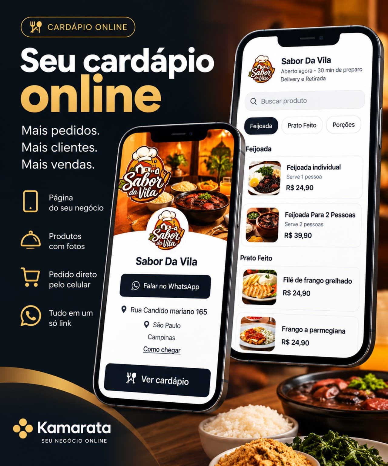 Cardápio digital da Kamarata aberto no celular