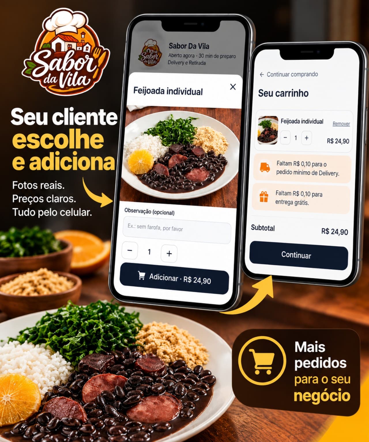 Cliente escolhendo produtos e montando o carrinho do pedido